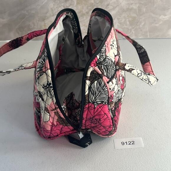 Vera Bradley Cosmetic Makeup Travel Bag Mocha Rouge Quilted Cotton Floral - Picture 9 of 16